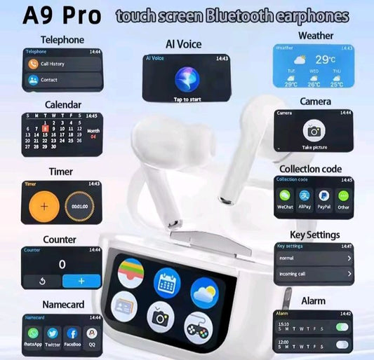 AURICULARES A9 PRO BLUETOOTH 5.4 CON PANTALLA TÁCTIL INTELIGENTE / ANC Y HASTA 36 HORAS DE BATERÍA