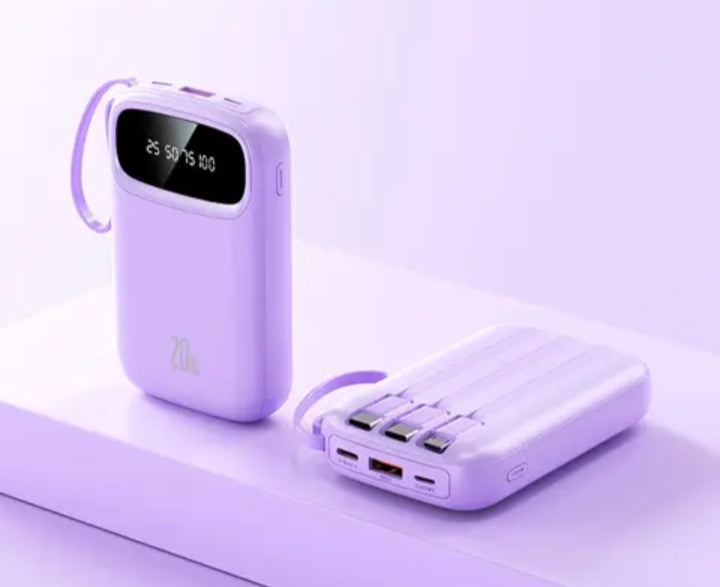 10000mAh 20W POWER BANK WITH 4 INTEGRATED CABLES AND LED DISPLAY – COMPACT PORTABLE EXTERNAL BATTERY WITH UNIVERSAL FAST CHARGING