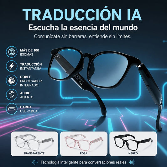 Smart Glasses F19 | Gafas IA con Traducción de +100 Idiomas, Música y Llamadas