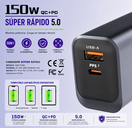 ⚡ 150W QC+PD 3.0 USB-C AND USB-A SUPER FAST CHARGER – BRUTAL POWER IN MINI SIZE ⚡