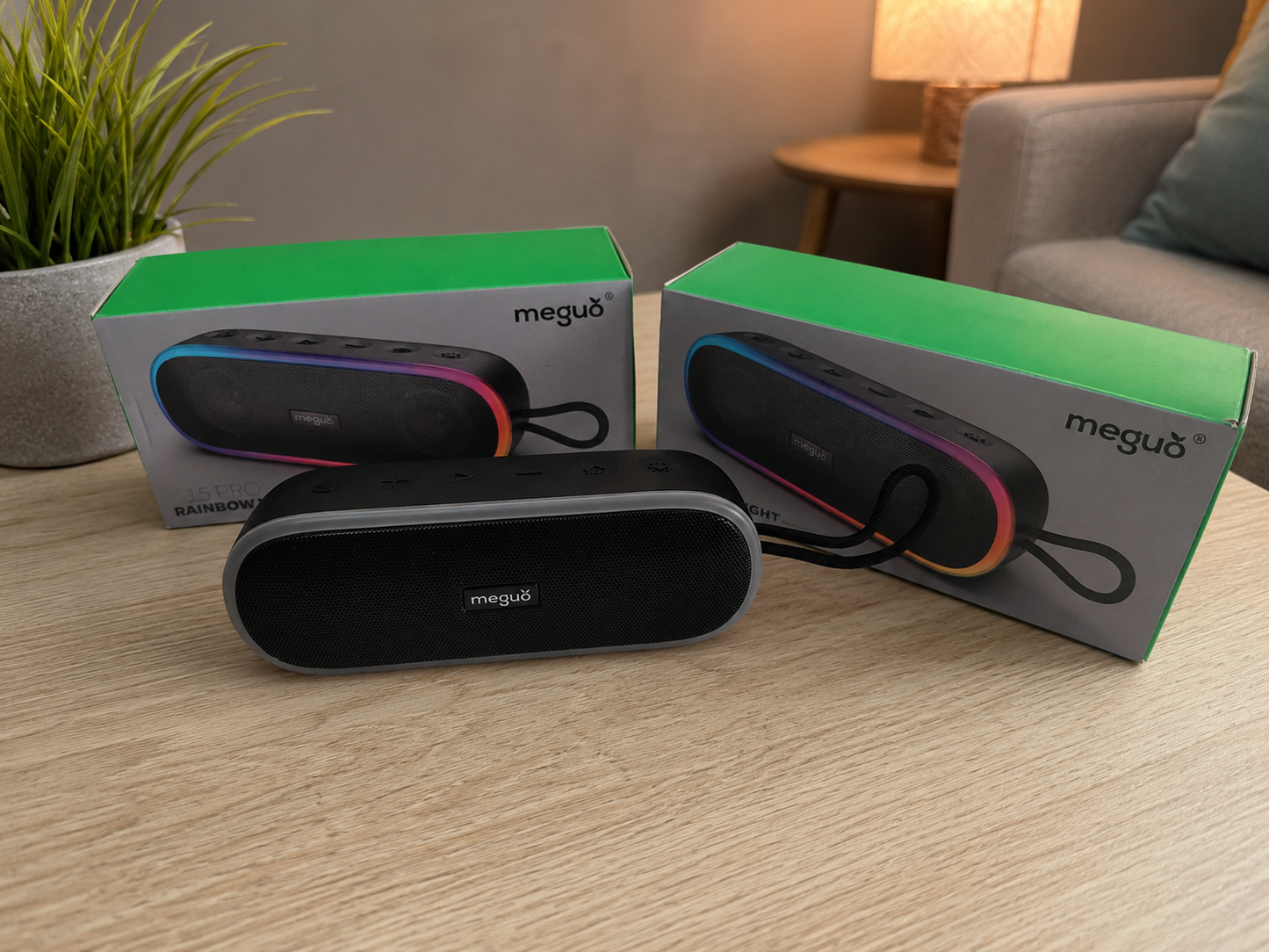 ALTAVOZ BLUETOOTH PORTÁTIL MEGUO 20W IPX7 CON LUCES RGB, BLUETOOTH 5.0, DSP, TWS, BASS+, TARJETA TF Y USB-C