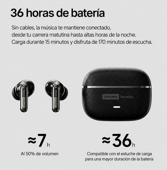 AURICULARES INALÁMBRICOS LENOVO LE208 BLUETOOTH 6.0 TWS ENC HI-FI CON 36 HORAS DE BATERÍA