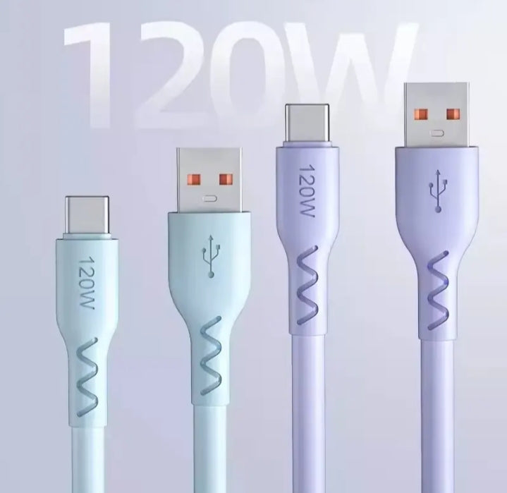 CABLE USB-C CARGA RÁPIDA 120W 6A DE SILICONA TPE 1,5M – ULTRARRESISTENTE Y FLEXIBLE