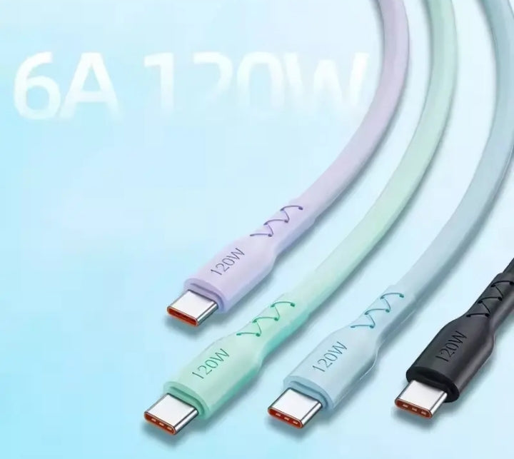 CABLE USB-C CARGA RÁPIDA 120W 6A DE SILICONA TPE 1,5M – ULTRARRESISTENTE Y FLEXIBLE