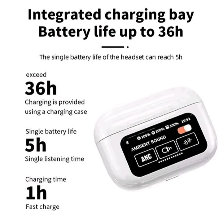 AURICULARES A9 PRO BLUETOOTH 5.4 CON PANTALLA TÁCTIL INTELIGENTE / ANC Y HASTA 36 HORAS DE BATERÍA