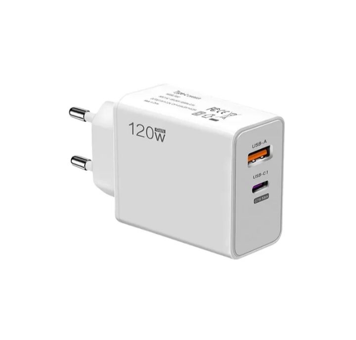 CARGADOR RÁPIDO 120W USB-C + USB-A CON CABLE TIPO C A TIPO C | PD + QC3.0 | CARGA ULTRARRÁPIDA UNIVERSAL