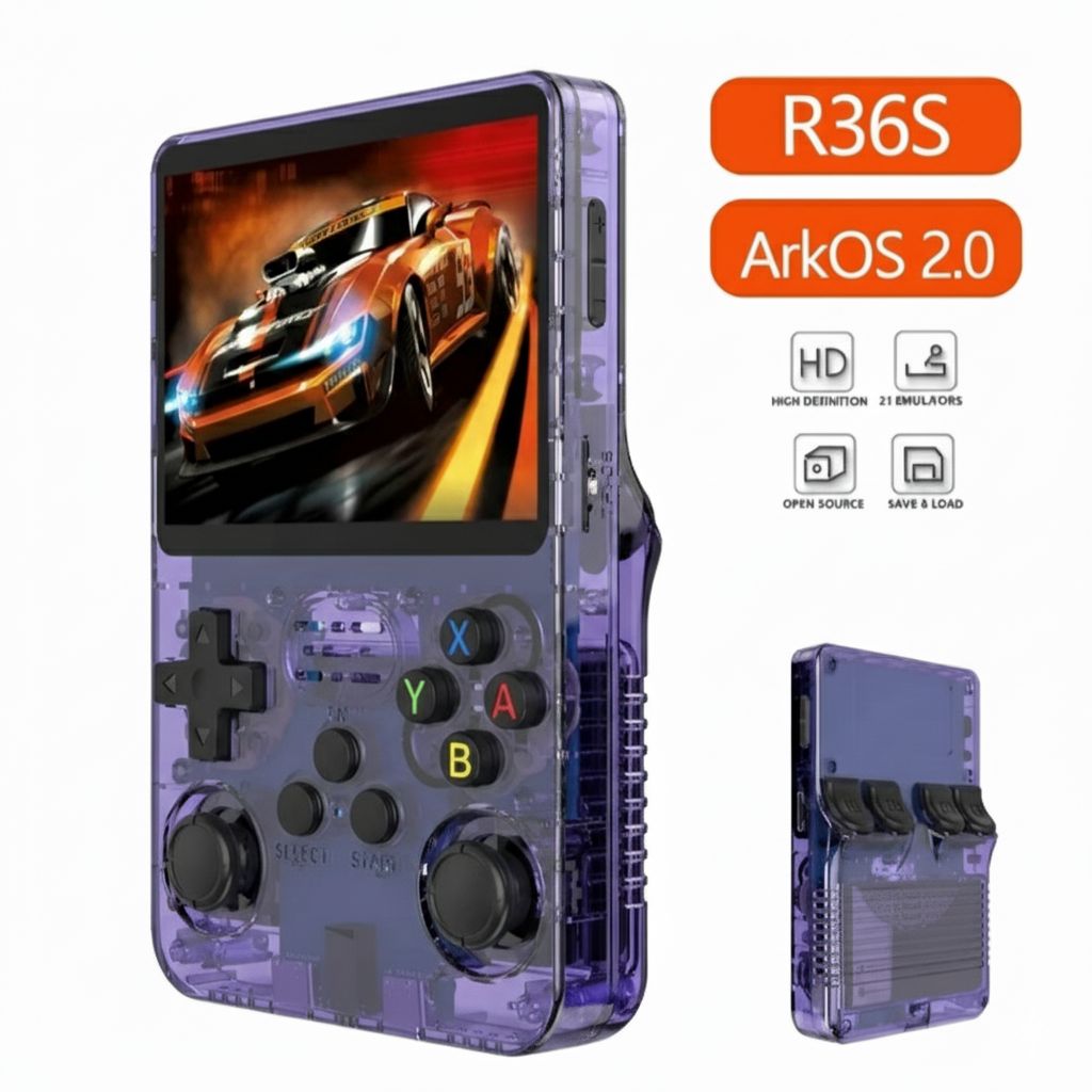 CONSOLA RETRO PORTÁTIL R36S 64 GB DUAL-CHIP – PANTALLA IPS 3,5″ 640×480 • RK3326 • LINUX/ARKOS • EMULADORES CLÁSICOS - +20000 JUEGOS