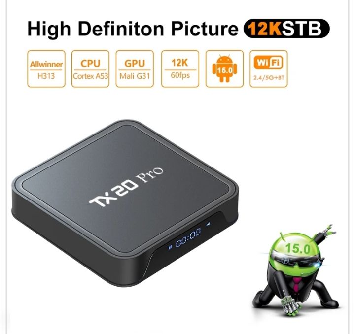 ANDROID TV BOX TX20 PRO 8K | ALLWINNER H313 | ANDROID 15 | WIFI DUAL 5G | 16GB RAM 256GB FLASH