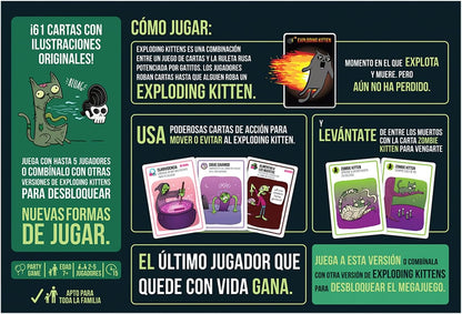 ZOMBIE KITTENS JUEGO DE CARTAS ORIGINAL – PARTY GAME DIVERTIDO CON GATOS EXPLOSIVOS Y REVIVIDOS PARA 2-5 JUGADORES