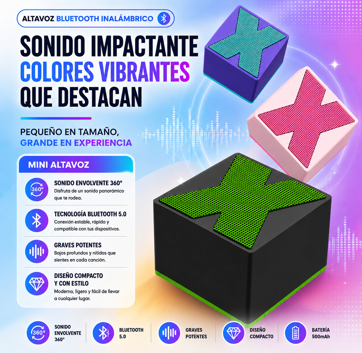 ALTAVOZ BLUETOOTH X1 MINI 3W CON SONIDO 360º, TWS Y DISEÑO COMPACTO