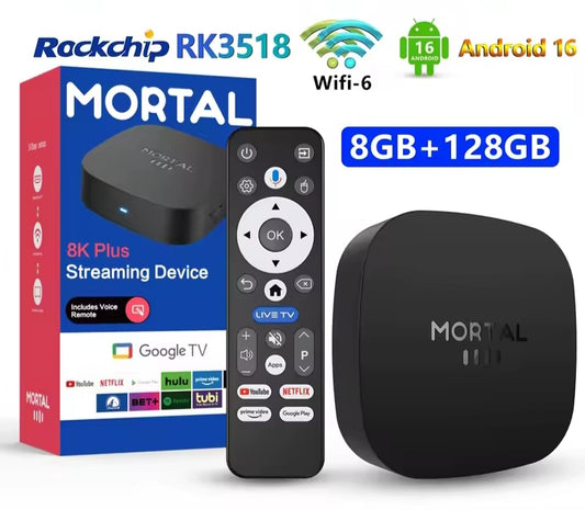 TV BOX MORTAL T1+ 8K ANDROID 16 WIFI DUAL 8GB RAM 128GB ROM PARA SMART TV Y STREAMING