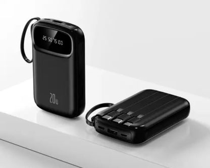10000mAh 20W POWER BANK WITH 4 INTEGRATED CABLES AND LED DISPLAY – COMPACT PORTABLE EXTERNAL BATTERY WITH UNIVERSAL FAST CHARGING