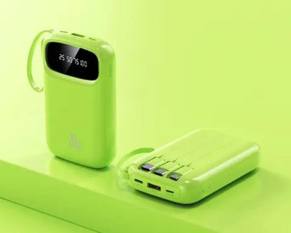 10000mAh 20W POWER BANK WITH 4 INTEGRATED CABLES AND LED DISPLAY – COMPACT PORTABLE EXTERNAL BATTERY WITH UNIVERSAL FAST CHARGING