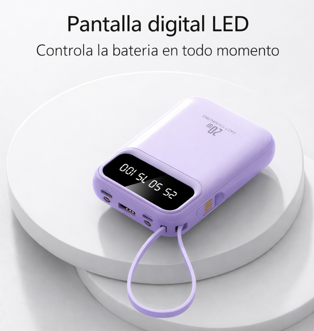 10000mAh 20W POWER BANK WITH 4 INTEGRATED CABLES AND LED DISPLAY – COMPACT PORTABLE EXTERNAL BATTERY WITH UNIVERSAL FAST CHARGING