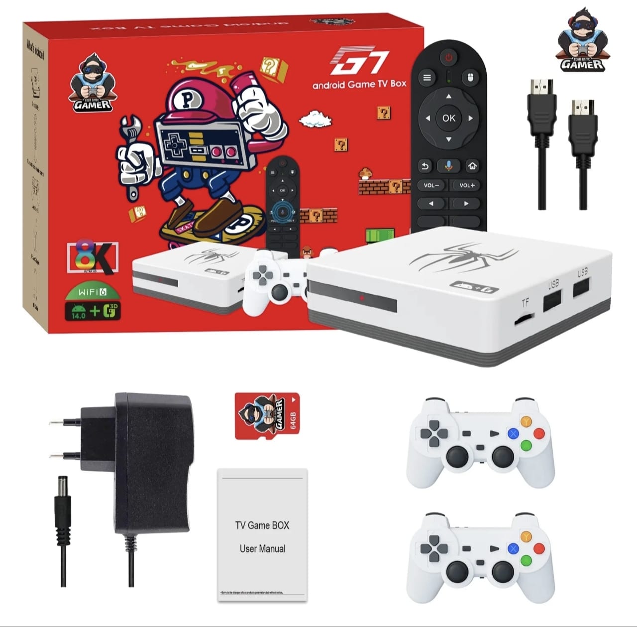 🎮 CONSOLA RETRO G7 ANDROID TV BOX 4K WIFI 6 CON 2 MANDOS Y MÁS DE 15.000 JUEGOS