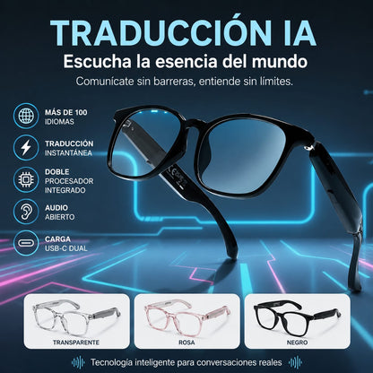 Smart Glasses F19 | Gafas IA con Traducción de +100 Idiomas, Música y Llamadas