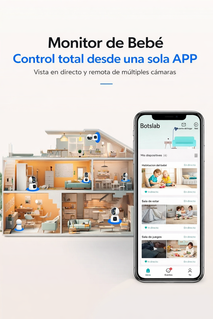 CÁMARA DE SEGURIDAD WIFI INTERIOR DOBLE LENTE 1080P CON VISIÓN NOCTURNA, DETECCIÓN DE MOVIMIENTO, AUDIO BIDIRECCIONAL Y GRABACIÓN EN NUBE O MICROSD