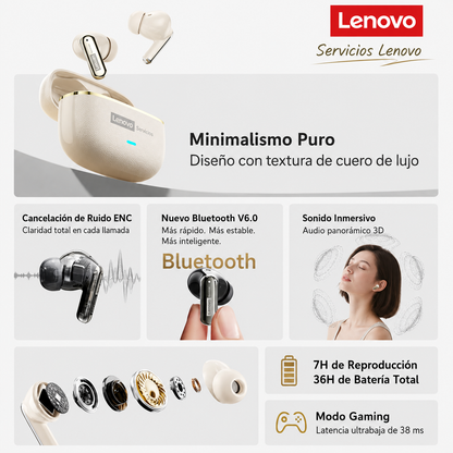AURICULARES INALÁMBRICOS LENOVO LE208 BLUETOOTH 6.0 TWS ENC HI-FI CON 36 HORAS DE BATERÍA