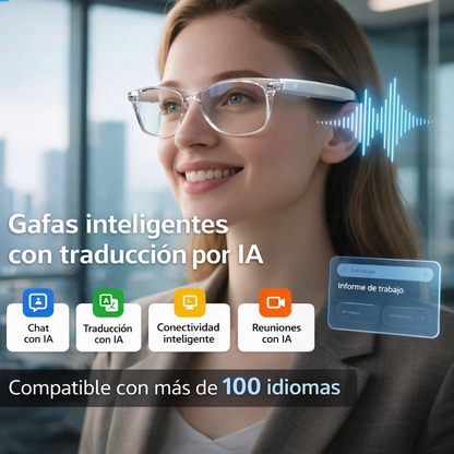 GAFAS INTELIGENTES CON IA Y TRADUCCIÓN EN TIEMPO REAL | BLUETOOTH 5.4, AUDIO HD, FILTRO LUZ AZUL Y CONTROL TÁCTIL