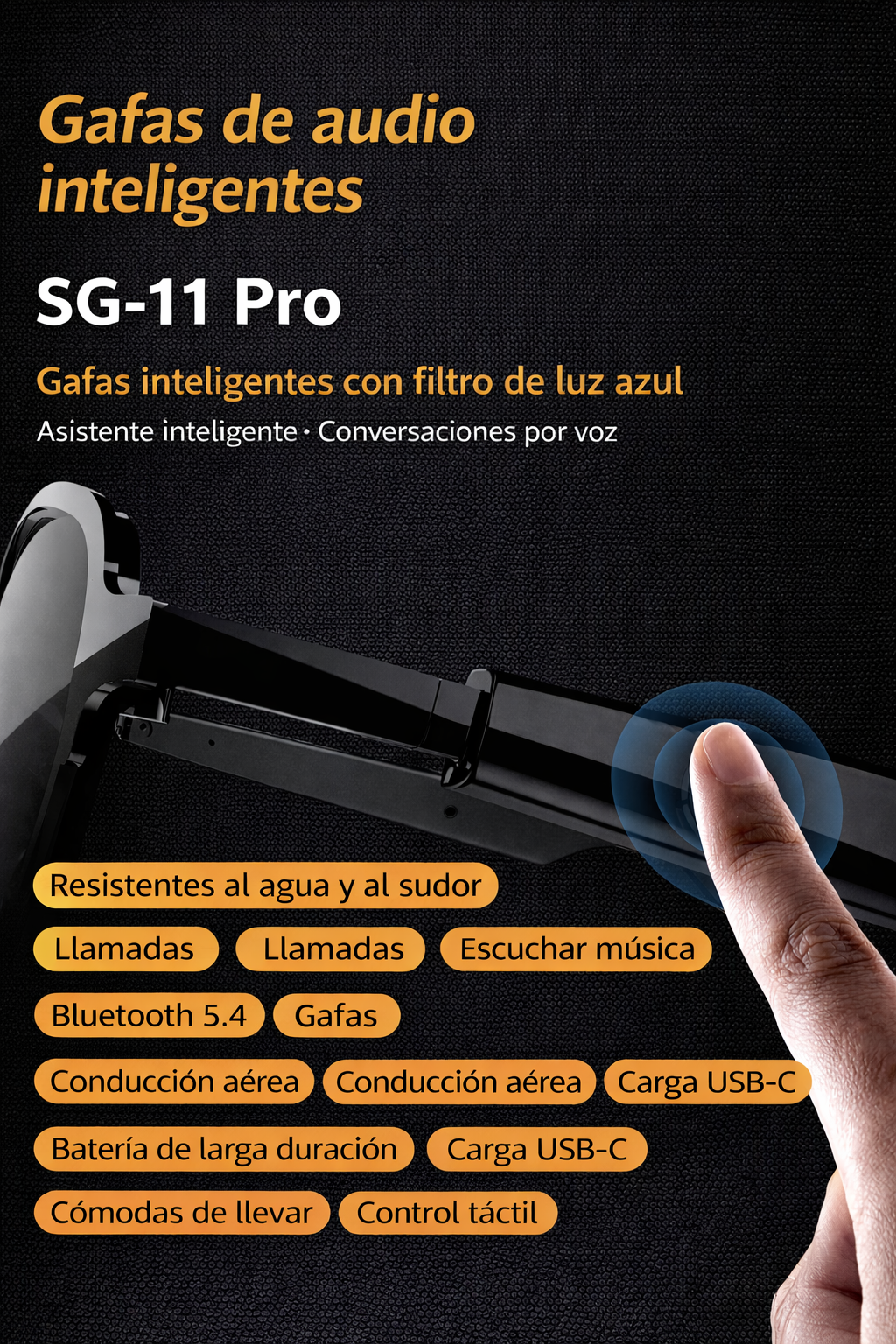 GAFAS INTELIGENTES CON TRADUCCIÓN IA SG-11 PRO BLUETOOTH – TRADUCTOR EN TIEMPO REAL Y AUDIO OPEN-EAR