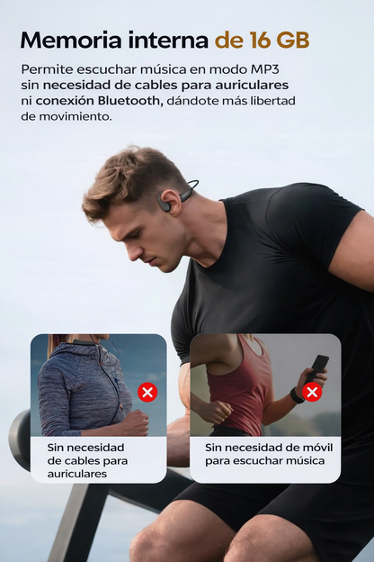 AURICULARES LANGSDON DE CONDUCCIÓN ÓSEA OPEN-EAR IPX8 CON MP3, 16GB Y BLUETOOTH 5.4 – AURICULARES DEPORTIVOS IMPERMEABLES