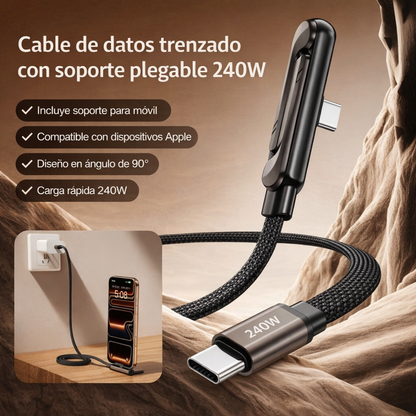 CABLE USB-C A USB-C 240W 1.5M CON SOPORTE 360º – CARGA ULTRARRÁPIDA Y DISEÑO GAMING