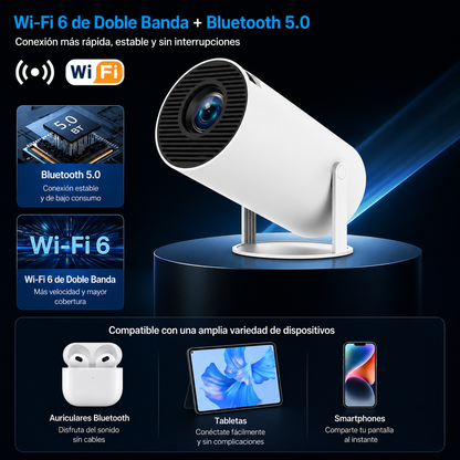 HY300 PRO PROYECTOR PORTÁTIL WIFI 6, BLUETOOTH 5.0 Y ANDROID 11 COMPATIBLE 4K