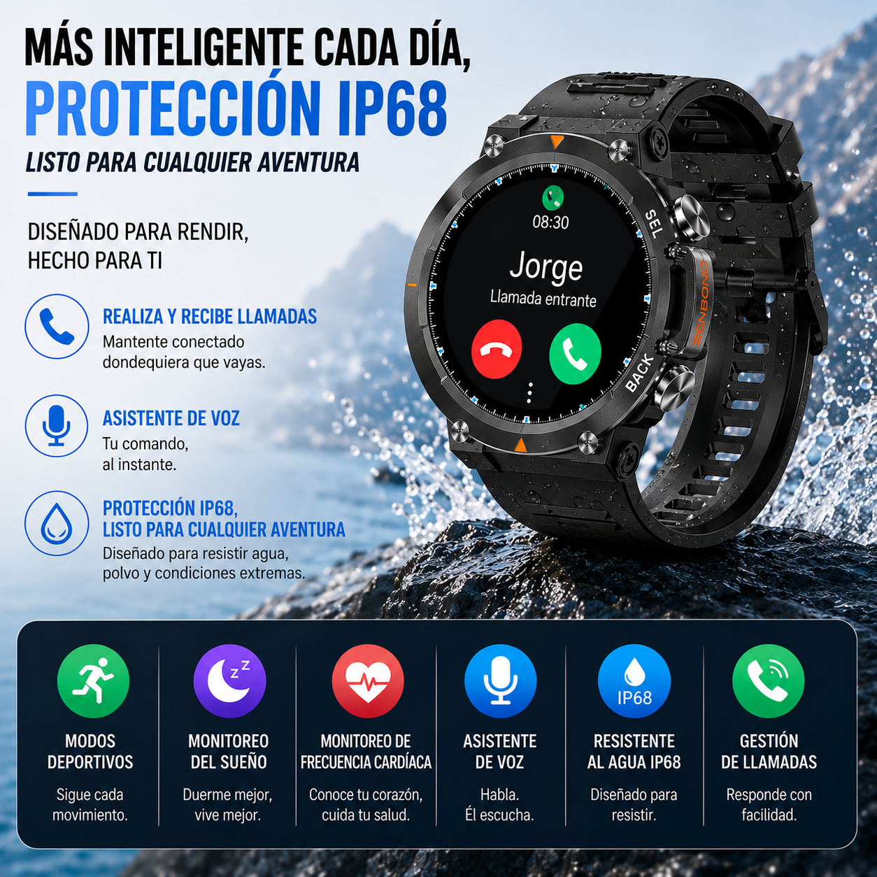 SMARTWATCH SENBONO MAX18 AMOLED 1,43" CON LLAMADAS BLUETOOTH, IP68 Y MÁS DE 100 MODOS DEPORTIVOS
