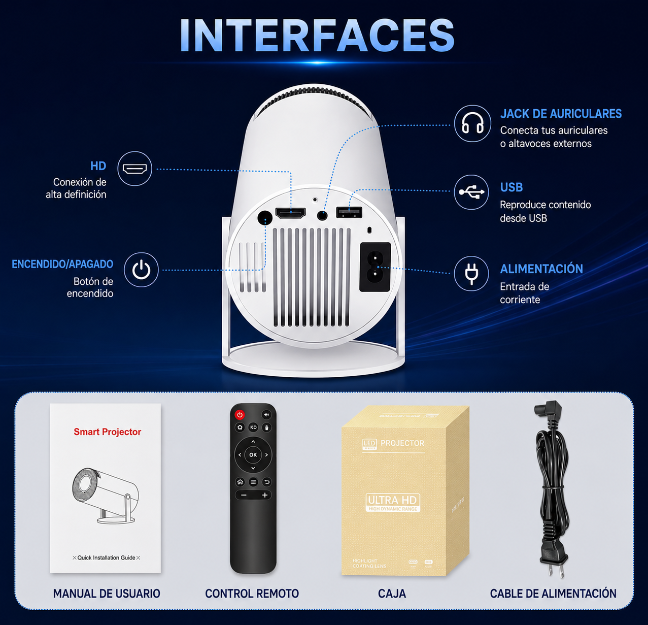 HY300 PRO PROYECTOR PORTÁTIL WIFI 6, BLUETOOTH 5.0 Y ANDROID 11 COMPATIBLE 4K
