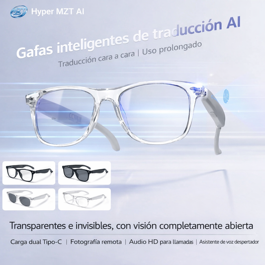 GAFAS INTELIGENTES CON IA Y TRADUCCIÓN EN TIEMPO REAL | BLUETOOTH 5.4, AUDIO HD, FILTRO LUZ AZUL Y CONTROL TÁCTIL