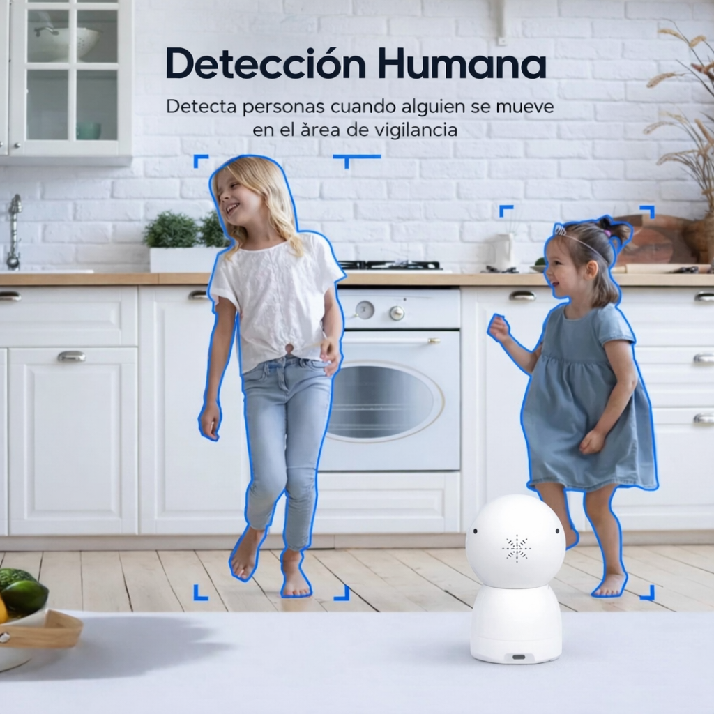 CÁMARA DE SEGURIDAD WIFI INTERIOR DOBLE LENTE 1080P CON VISIÓN NOCTURNA, DETECCIÓN DE MOVIMIENTO, AUDIO BIDIRECCIONAL Y GRABACIÓN EN NUBE O MICROSD