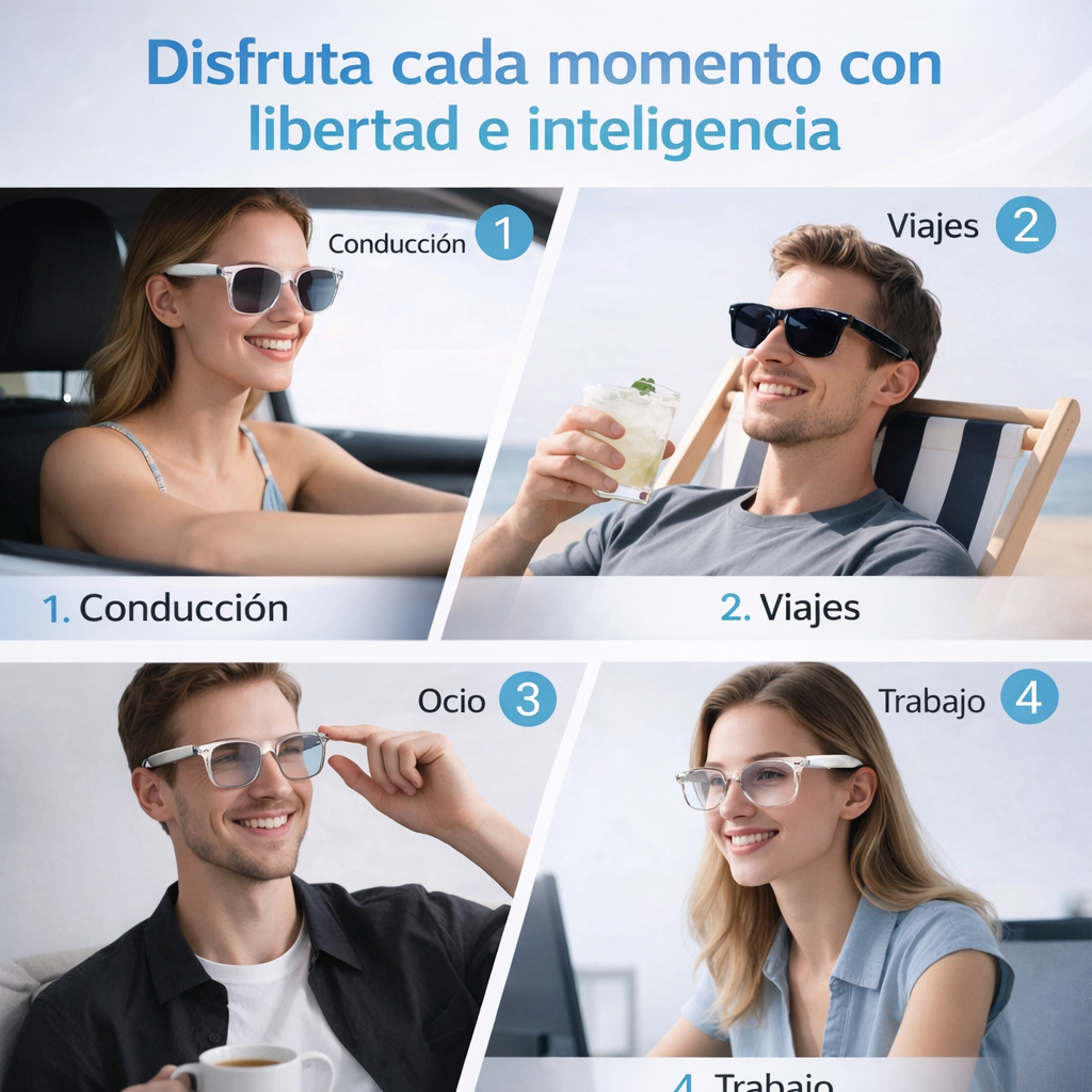 GAFAS INTELIGENTES CON IA Y TRADUCCIÓN EN TIEMPO REAL | BLUETOOTH 5.4, AUDIO HD, FILTRO LUZ AZUL Y CONTROL TÁCTIL