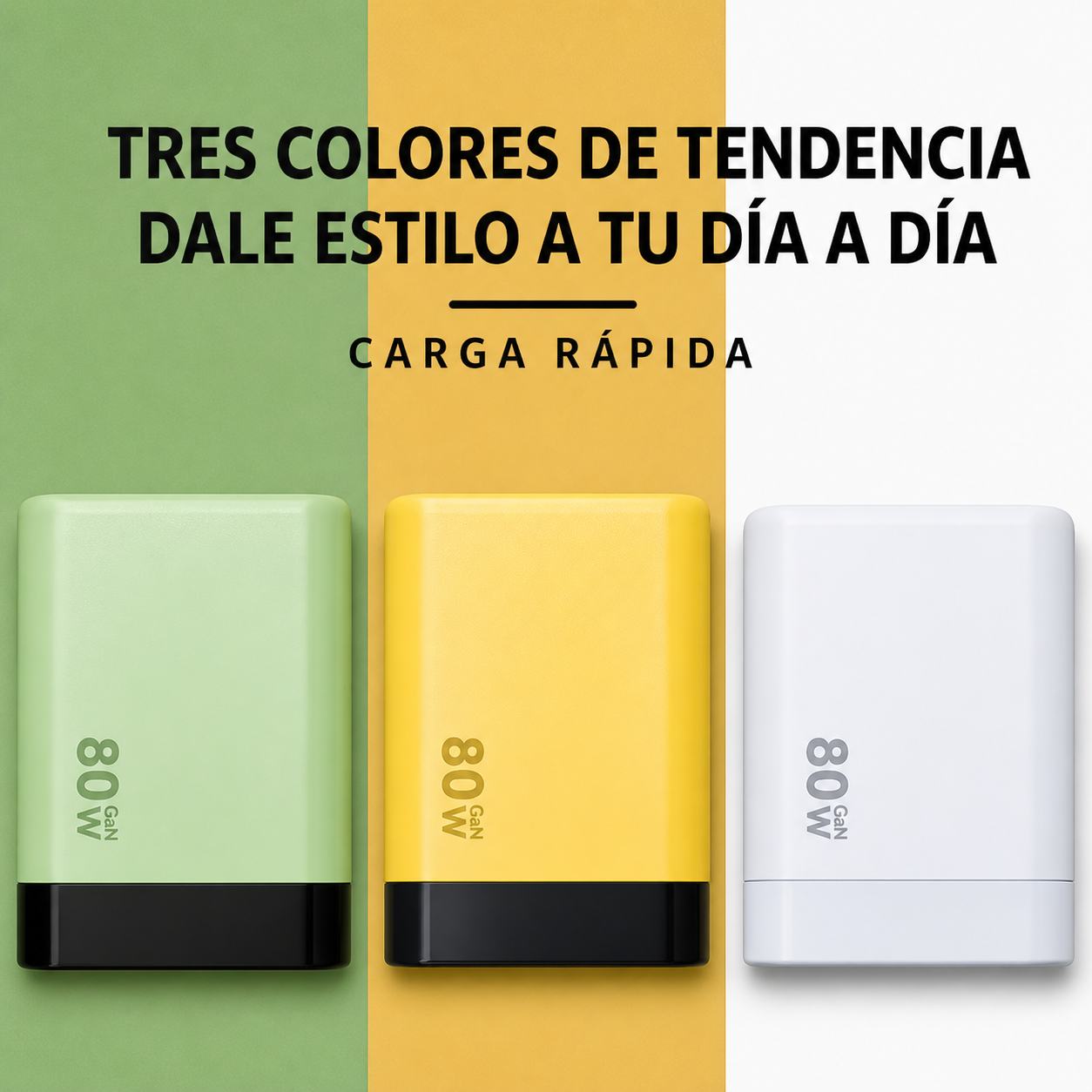 CARGADOR GAN 80W CON CABLE RETRÁCTIL INTEGRADO – CARGA RÁPIDA 3 EN 1 USB-C + USB PARA MÓVIL, TABLET Y PORTÁTIL