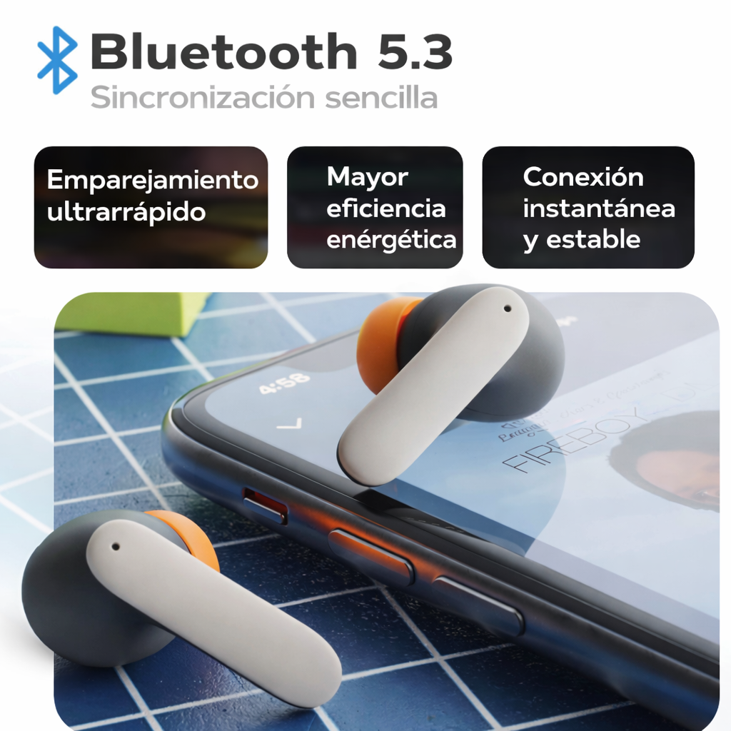 AURICULARES INALÁMBRICOS 36S BLUETOOTH 5.3 CON ENC, 100H AUTONOMÍA, BAJOS POTENTES Y MODO GAMING