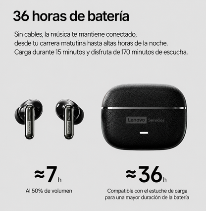 AURICULARES INALÁMBRICOS LENOVO LE208 BLUETOOTH 6.0 TWS ENC HI-FI CON 36 HORAS DE BATERÍA