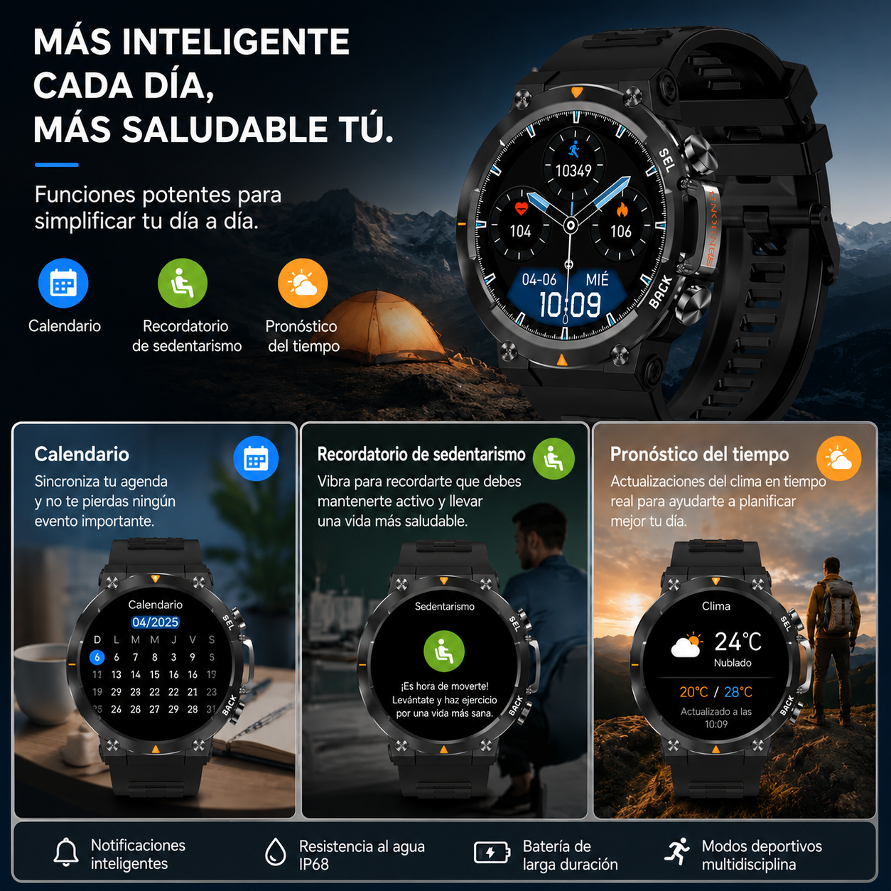 SMARTWATCH SENBONO MAX18 AMOLED 1,43" CON LLAMADAS BLUETOOTH, IP68 Y MÁS DE 100 MODOS DEPORTIVOS