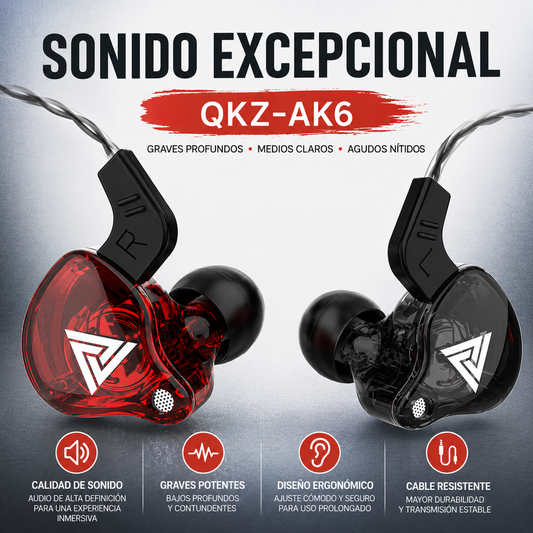 🎧 AURICULARES GAMING QKZ-AK6 HI-RES CON MICRÓFONO HD – SONIDO INMERSIVO Y GRAVES POTENTES