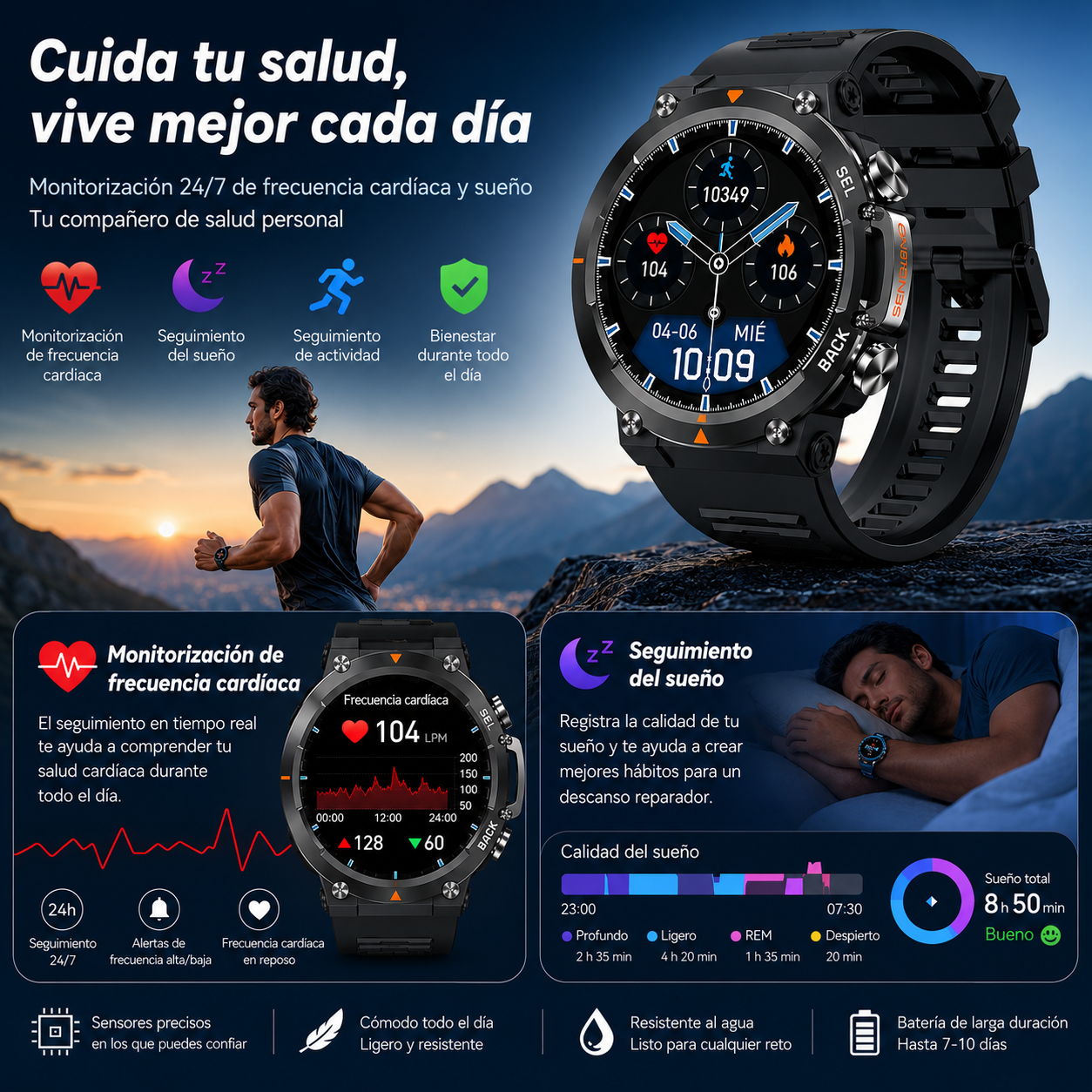SMARTWATCH SENBONO MAX18 AMOLED 1,43" CON LLAMADAS BLUETOOTH, IP68 Y MÁS DE 100 MODOS DEPORTIVOS