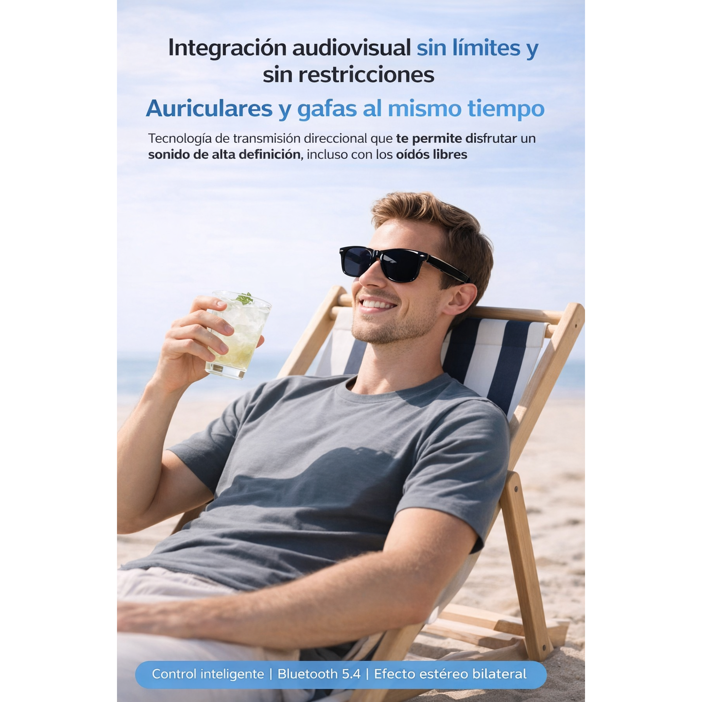 GAFAS INTELIGENTES CON IA Y TRADUCCIÓN EN TIEMPO REAL | BLUETOOTH 5.4, AUDIO HD, FILTRO LUZ AZUL Y CONTROL TÁCTIL