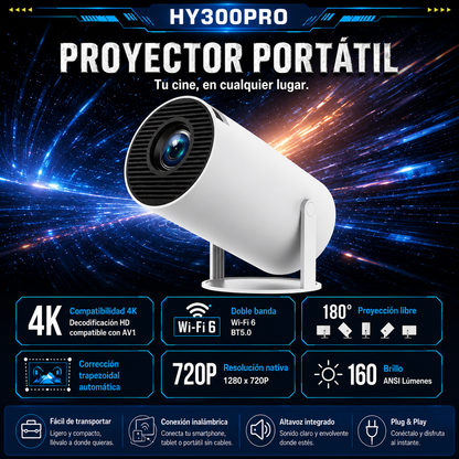 HY300 PRO PROYECTOR PORTÁTIL WIFI 6, BLUETOOTH 5.0 Y ANDROID 11 COMPATIBLE 4K