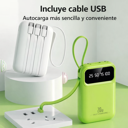 10000mAh 20W POWER BANK WITH 4 INTEGRATED CABLES AND LED DISPLAY – COMPACT PORTABLE EXTERNAL BATTERY WITH UNIVERSAL FAST CHARGING