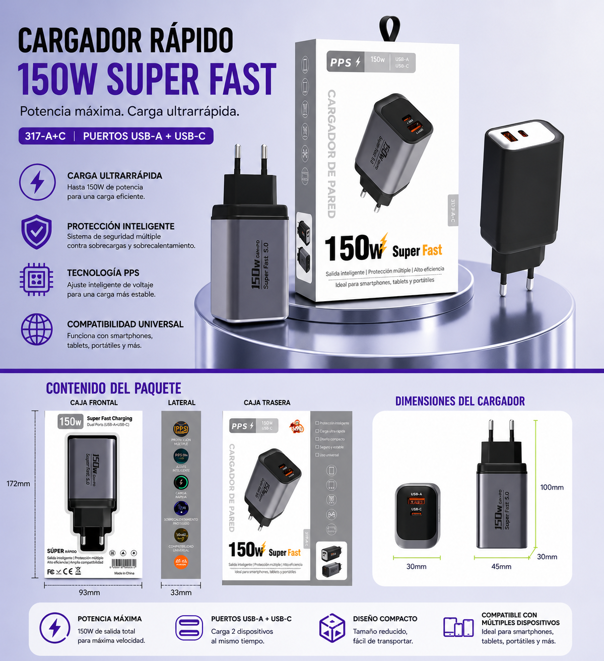 ⚡ 150W QC+PD 3.0 USB-C AND USB-A SUPER FAST CHARGER – BRUTAL POWER IN MINI SIZE ⚡