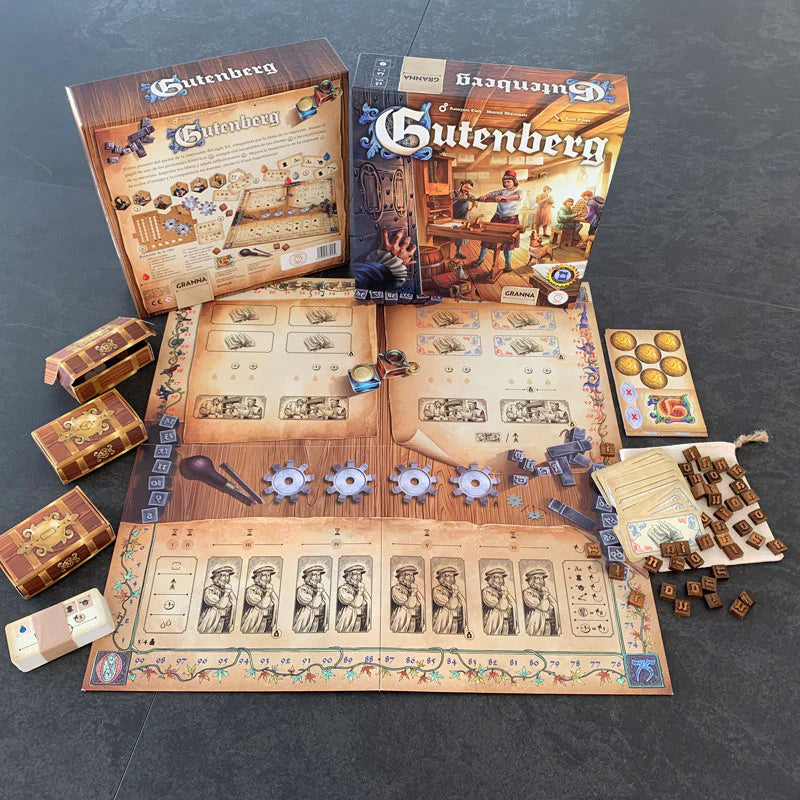 GUTENBERG JUEGO DE MESA ESTRATÉGICO DE IMPRENTA Y GESTIÓN MEDIEVAL